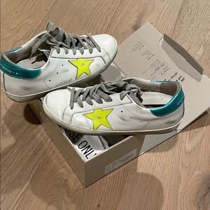 Golden Goose White and Yellow Star Sneakers